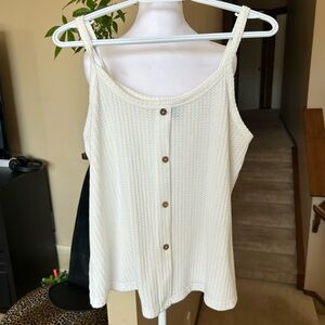 Cream Textured Button front Stretch Tank Top